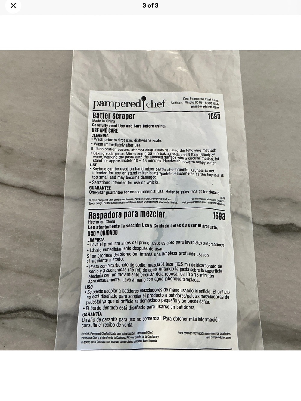 Pampered Chef Batter Scraper 1693 Dishwasher Safe Plastic White/Black tool - Picture 3 of 4